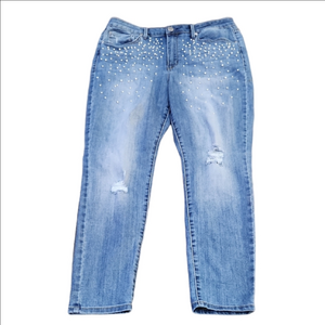 Seven7 Blue Cropped Jeans with Pearl Details (B-074)